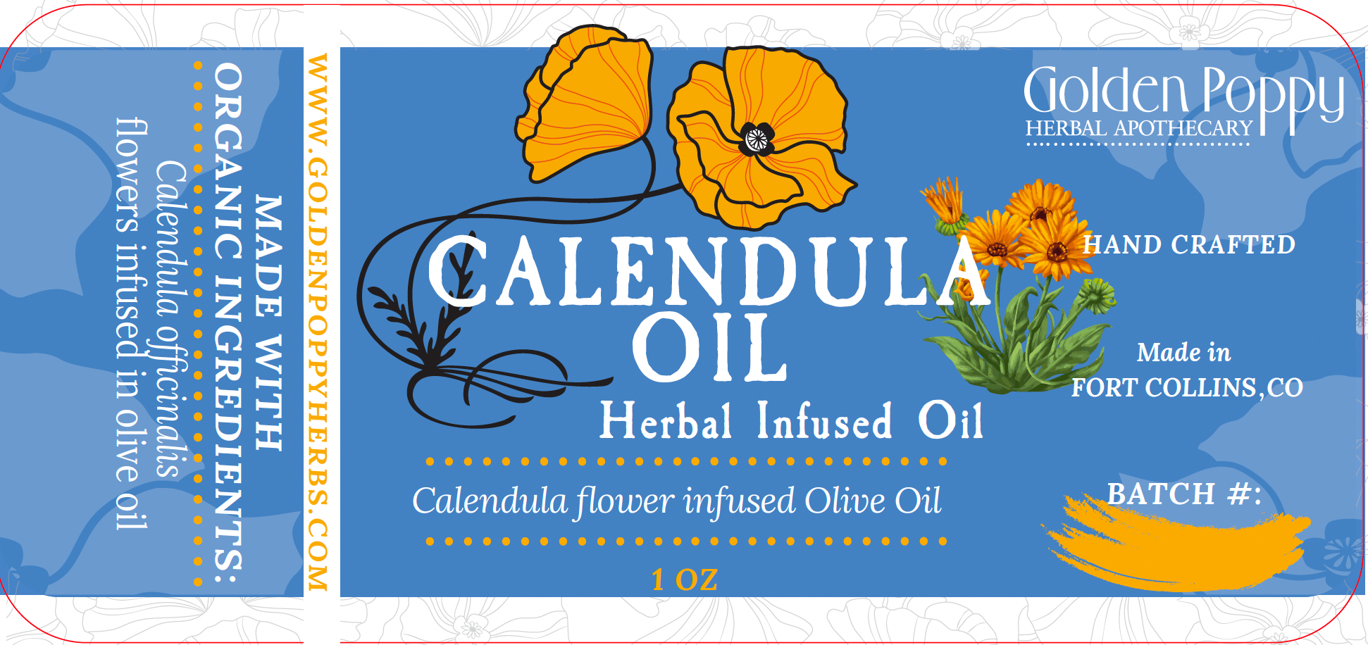 Calendula Flower Infused Olive Oil Organic 1oz Bottle Golden Poppy Herbal Apothecary