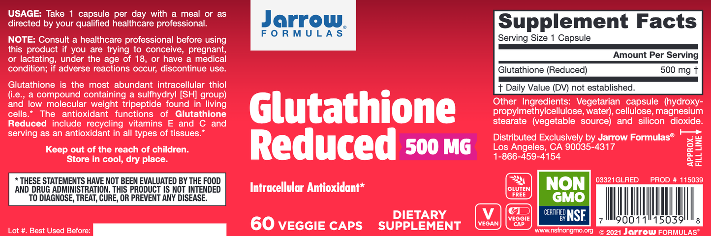 Glutathione Reduced 500 mg 60 caps - Jarrow