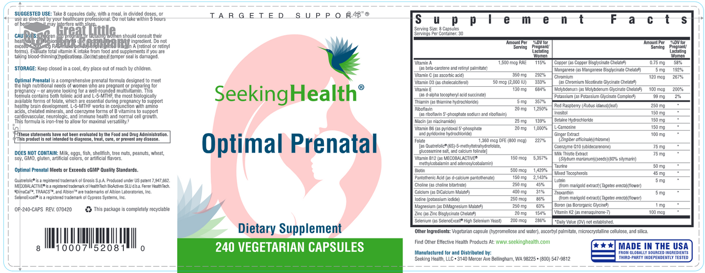 Optimal Prenatal 240 veg caps - Seeking Health