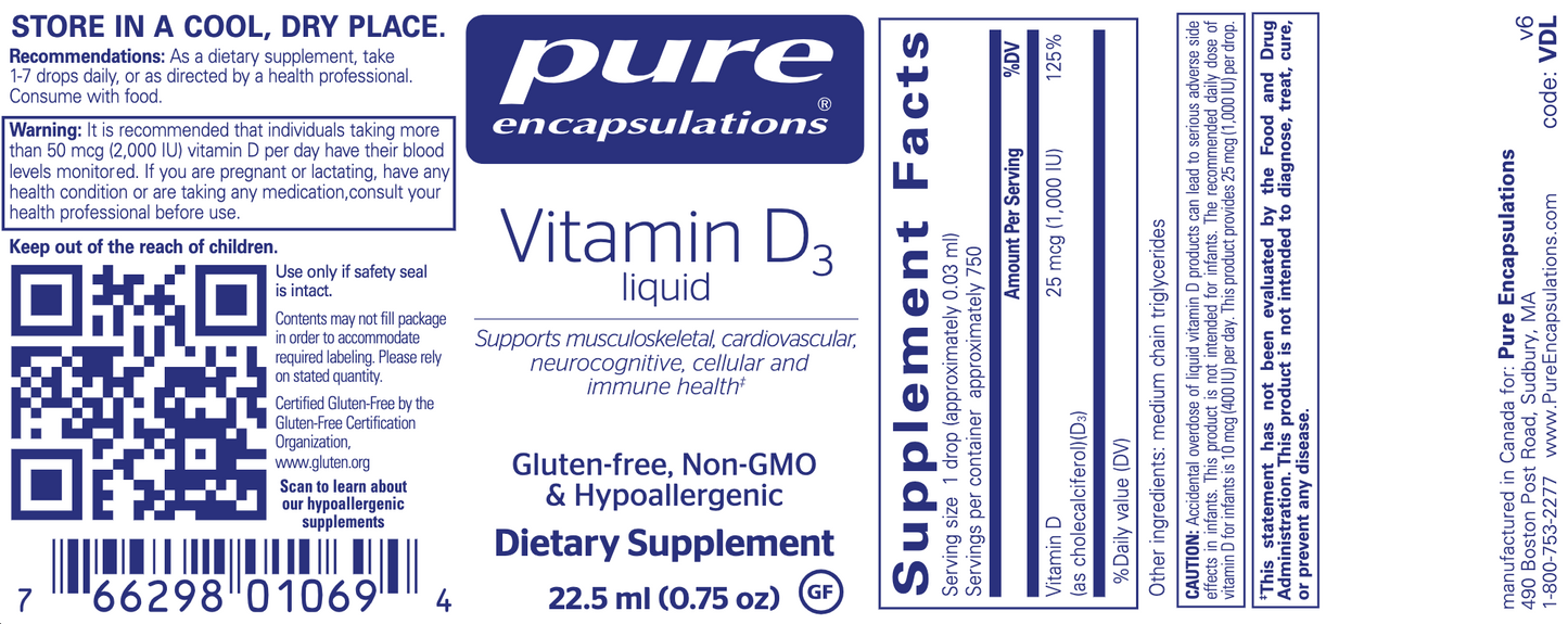 Vitamin D 3 Liquid 22.5mL, Pure Encapsulations