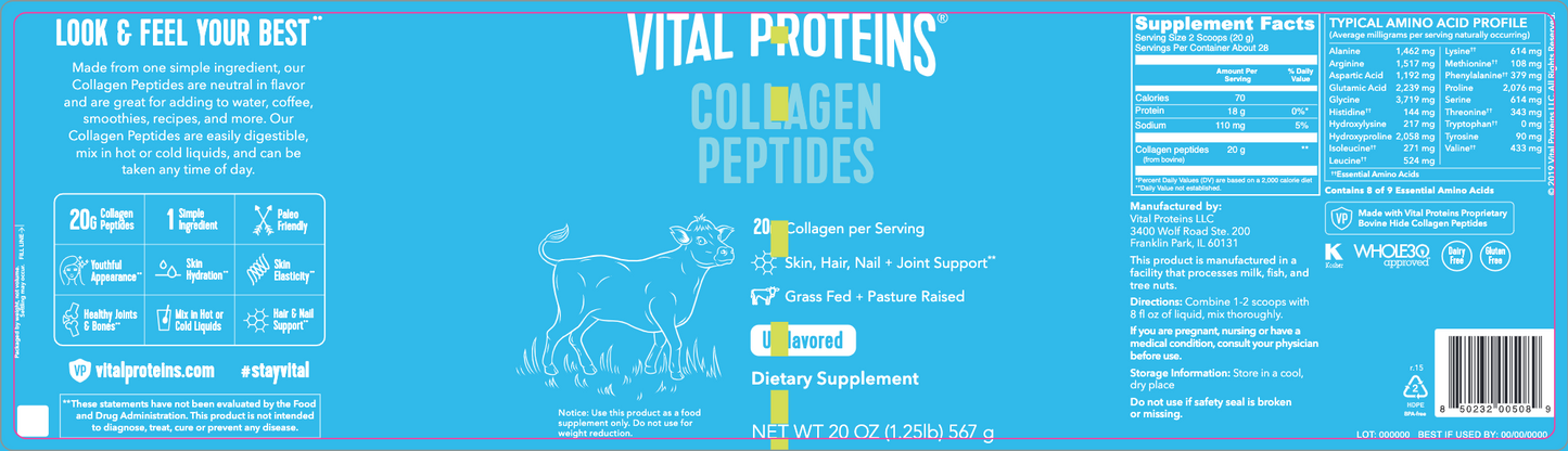 Vital Proteins Collagen Powder, 20oz (567g - 28 servings)