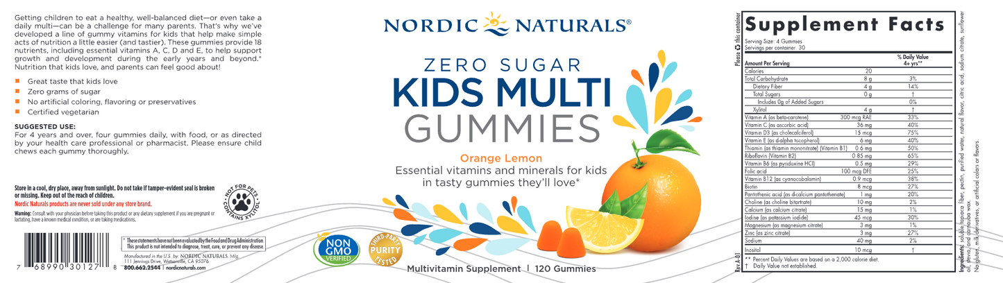 Zero Sugar Kids Multi 120 Gummies - Nordic Naturals