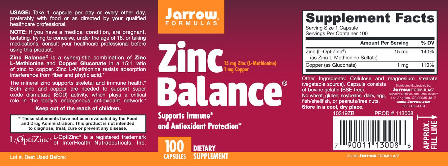 Zinc Balance 15mg - Jarrow