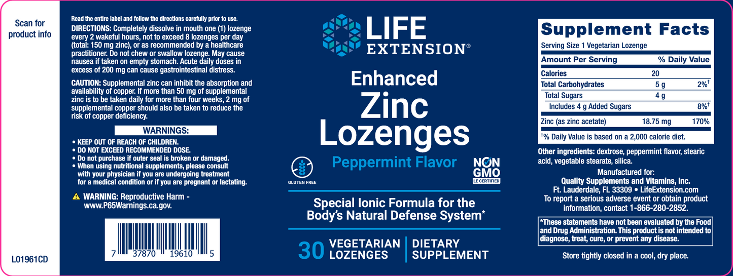 Enhanced Zinc Lozenges - Life Extension