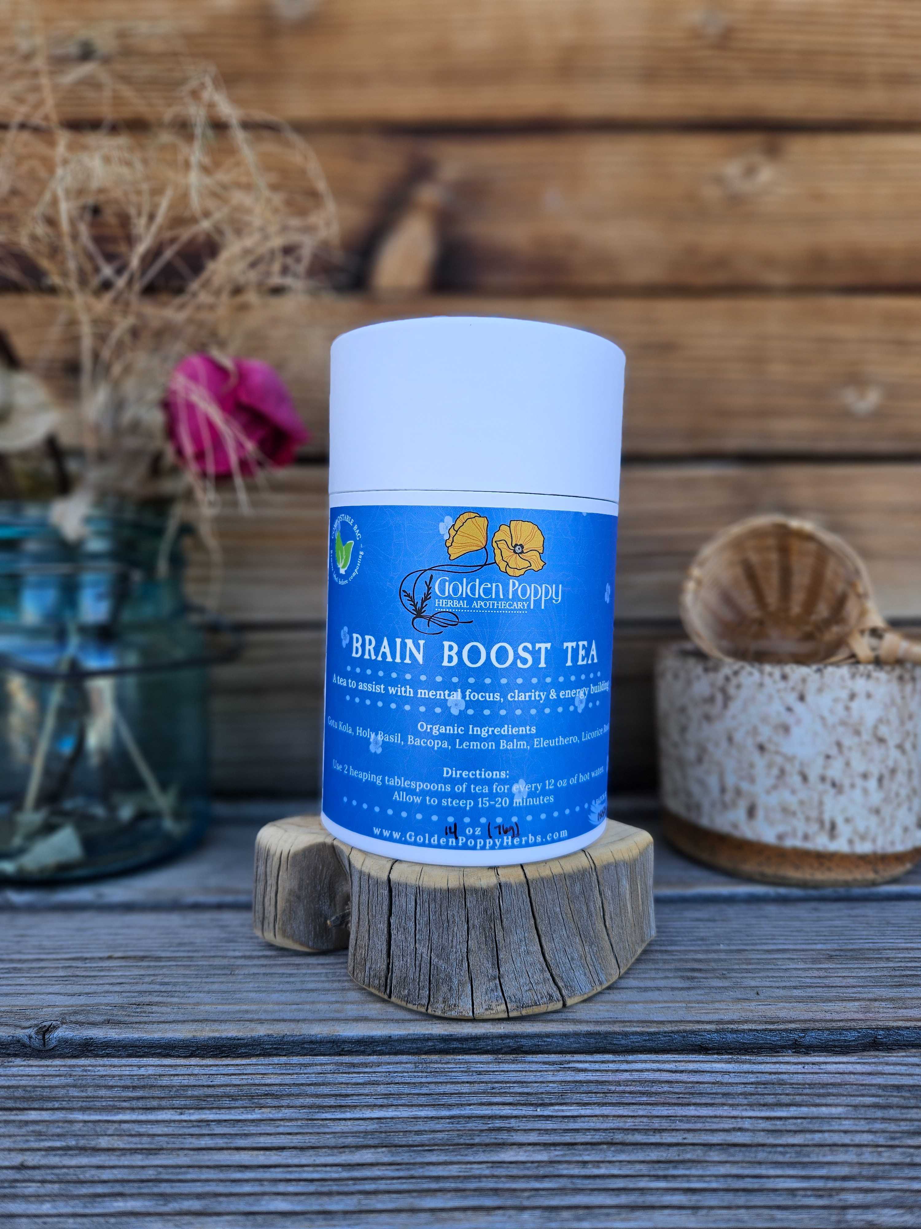 Brain Boost Tea, 14 oz Tube (80g) – Golden Poppy Herbal Apothecary