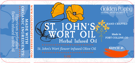 Saint (St.) John's Wort Flower Infused Olive Oil, Organic, 1oz bottle