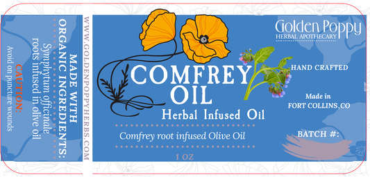 Comfrey Root Infused Olive Oil, Organic, 1oz bottle
