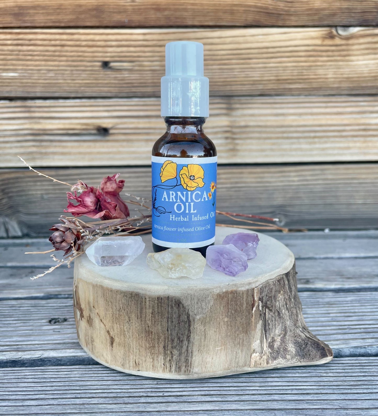 Arnica Flower Infused Olive Oil, Wildcrafted, 1oz bottle