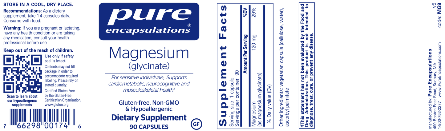 Magnesium Glycinate 120mg - Pure Encapsulation 90 caps