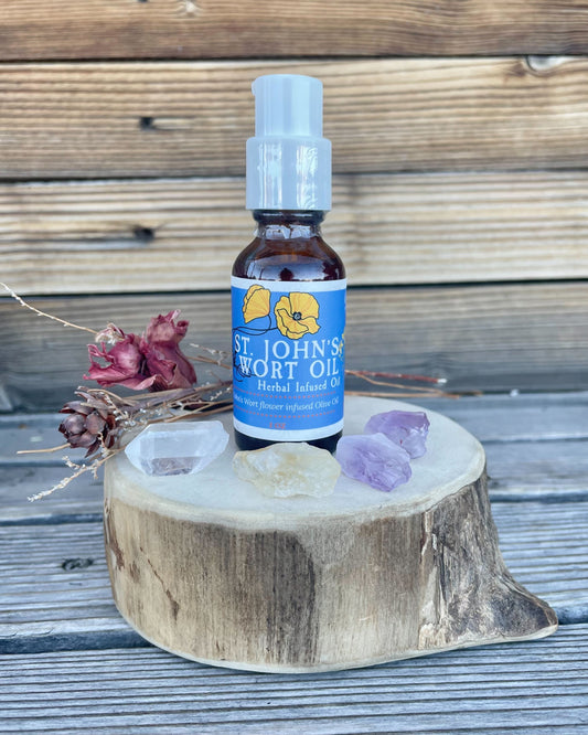 Saint (St.) John's Wort Flower Infused Olive Oil, Organic, 1oz bottle