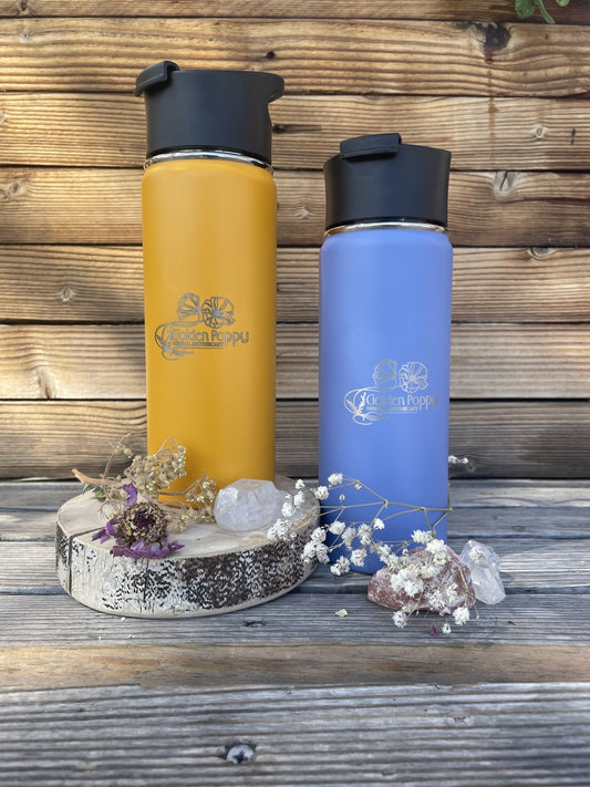 Golden Poppy Insulated Tea Tumbler -  Blue 500 mL